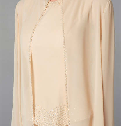 Long-Sleeve Chiffon Pantsuit with Jacket and Sequins for the Mother of the Bride