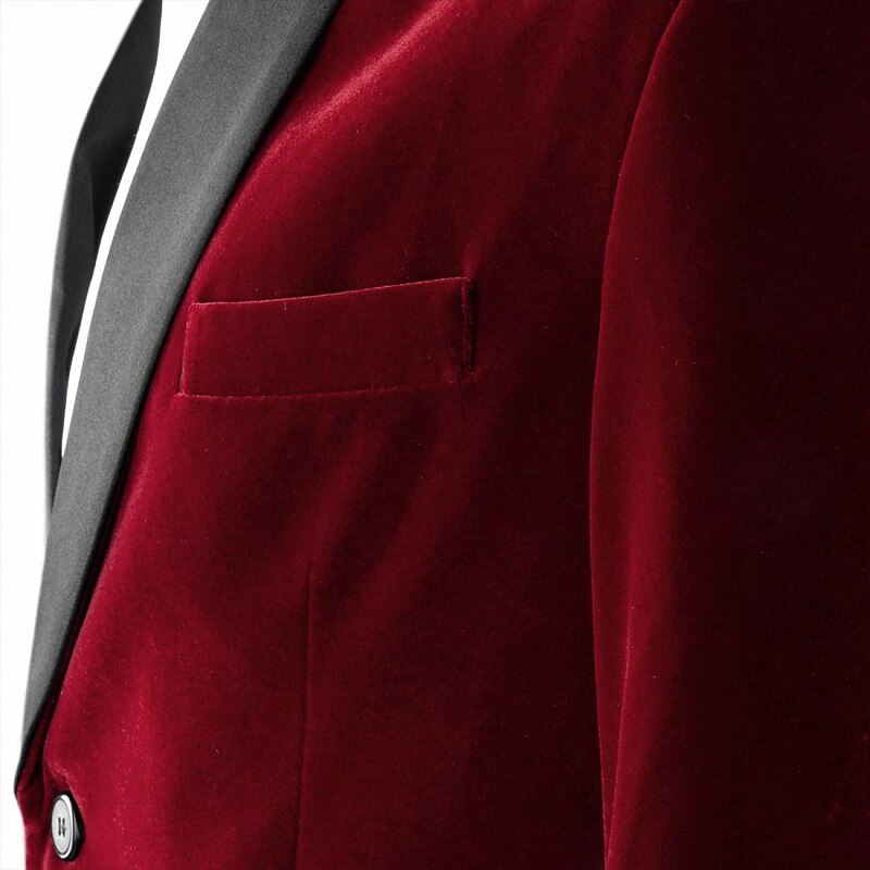 Men's Velvet Single-Button Party Jacket In Green Blue Burgundy