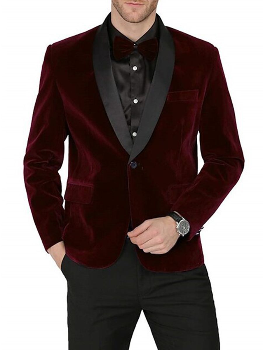 Men's Velvet Single-Button Party Jacket In Green Blue Burgundy