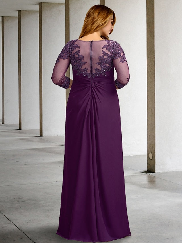 Floor-Length A-Line Mother of the Bride Dress with Jewel Neckline