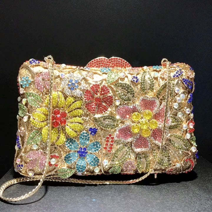 Diamond Sequins Clutch Bags with Floral Imitation