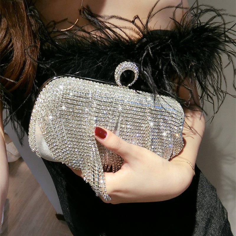 Tassel Clutch Bags with Imitation Diamond Accents