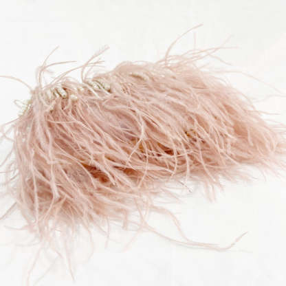 Ostrich Feather Pleated Chain Clutch Bag