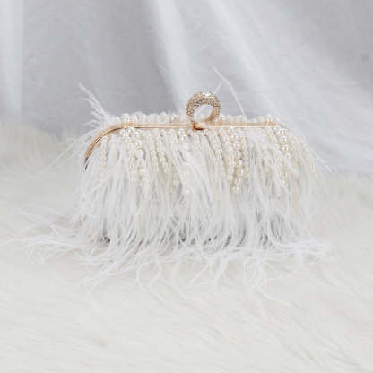Ostrich Feather Pleated Chain Clutch Bag