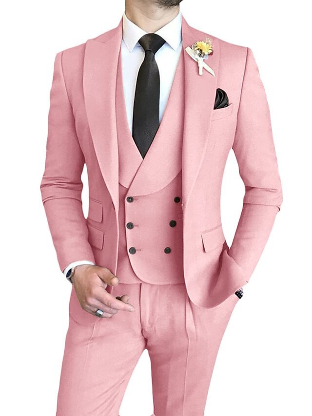 Single-Breasted One-Button Tailored Fit 3-Piece Wedding Suit For Men