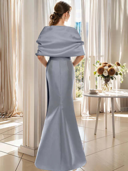2-Piece Plus Size Floor-Length Mother of the Bride & Groom Wrap Dresses in Trumpet