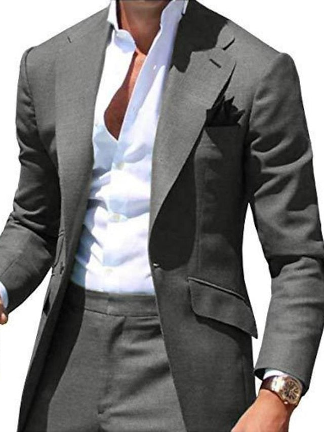 Single-Breasted One-Button Tailored Wedding Suit For Men 2-Piece Set