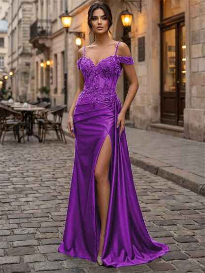 Emerald Green Beaded Corset Satin Long Prom Dress