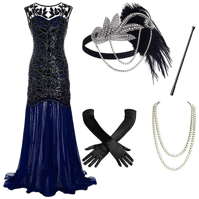 Vintage 1920s Gatsby Dress with Scoop Neck and Sequins