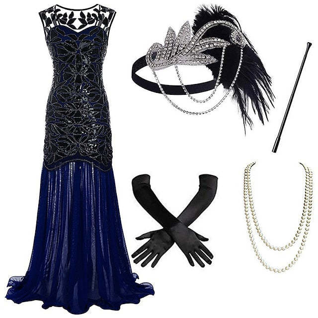 Vintage 1920s Gatsby Dress with Scoop Neck and Sequins