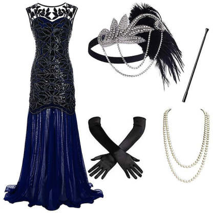 Vintage 1920s Gatsby Dress with Scoop Neck and Sequins