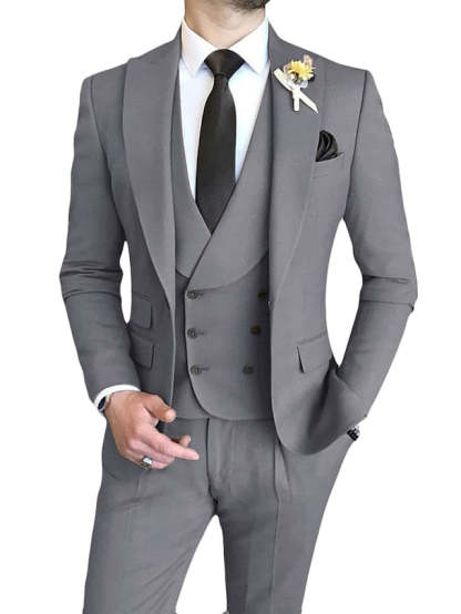 Single-Breasted One-Button Tailored Fit 3-Piece Wedding Suit For Men