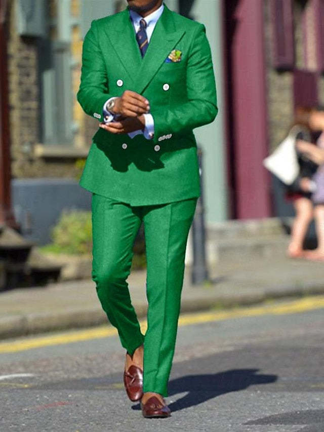 Double-Breasted Six-Button Two-Piece Wedding Suits For Men In Solid Colors