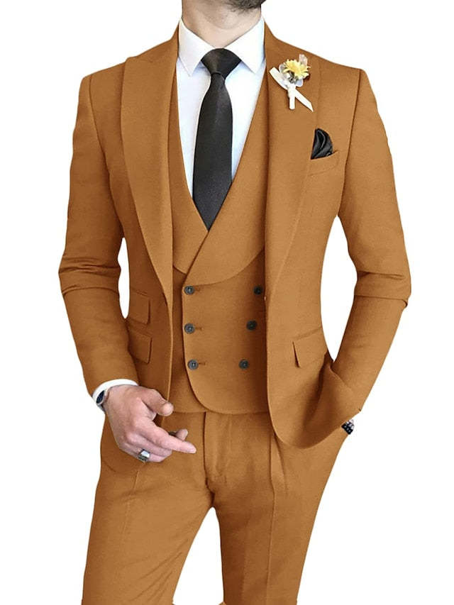 Single-Breasted One-Button Tailored Fit 3-Piece Wedding Suit For Men