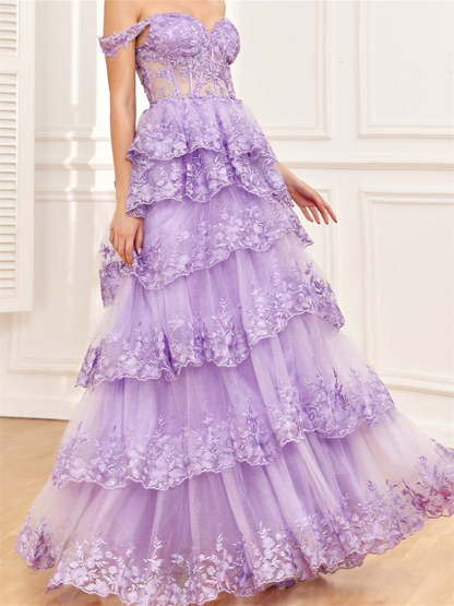 Sweetheart Off-The-Shoulder A-Line Princess Floor-Length Evening Dress with Sequins