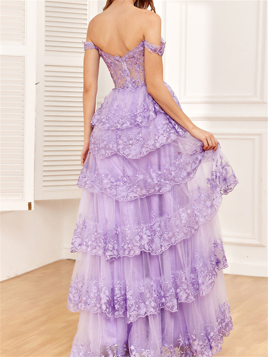 Sweetheart Off-The-Shoulder A-Line Princess Floor-Length Evening Dress with Sequins
