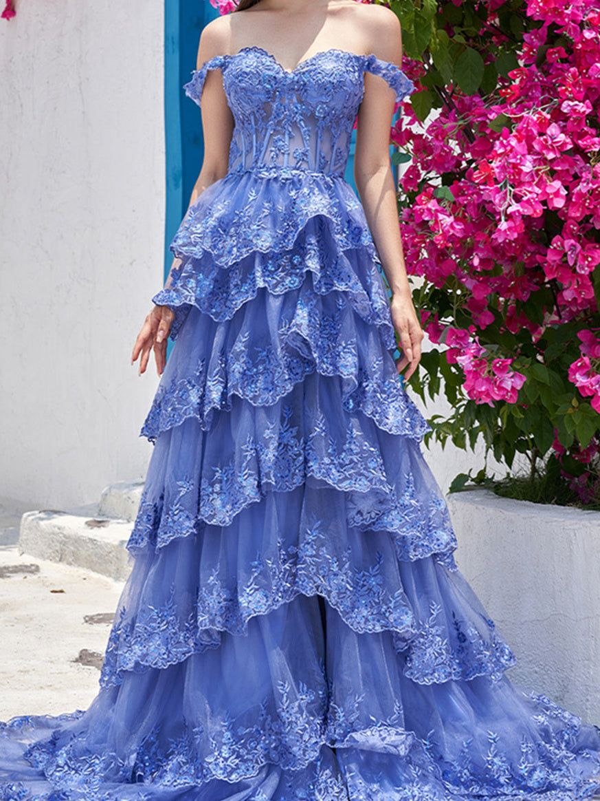 Sweetheart Off-The-Shoulder A-Line Princess Floor-Length Evening Dress with Sequins