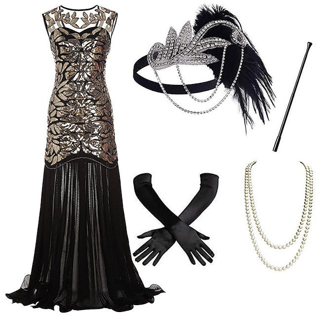 Vintage 1920s Gatsby Dress with Scoop Neck and Sequins