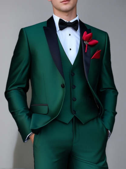 Single-Breasted One-Button Peaked Lapel Wedding Suit For Men Standard Fit 3-Piece Set