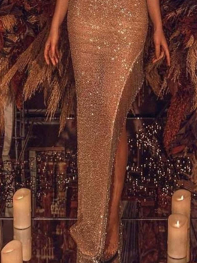 V-Neck Floor-Length Sheath/Column Prom Gowns