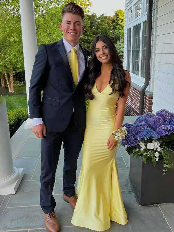 Yellow Mermaid Unique Open Back Long Prom Dress