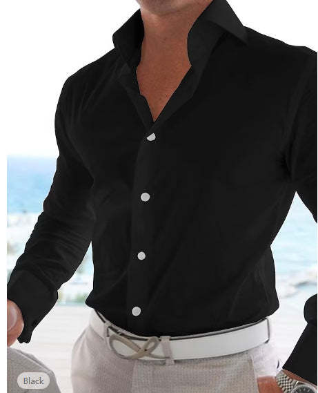 Solid Color Long-Sleeve Shirt In Cotton Linen For Men