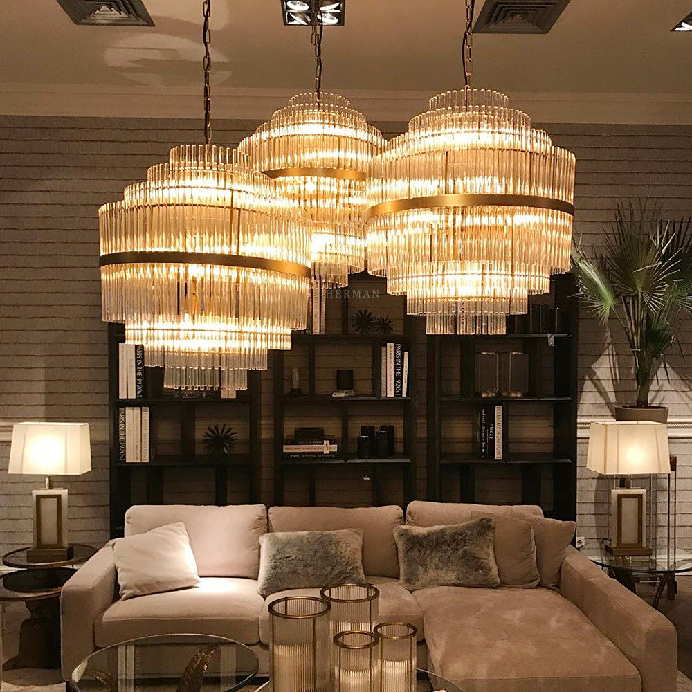 East Modern Brass Glass Chandelier - [Brass]