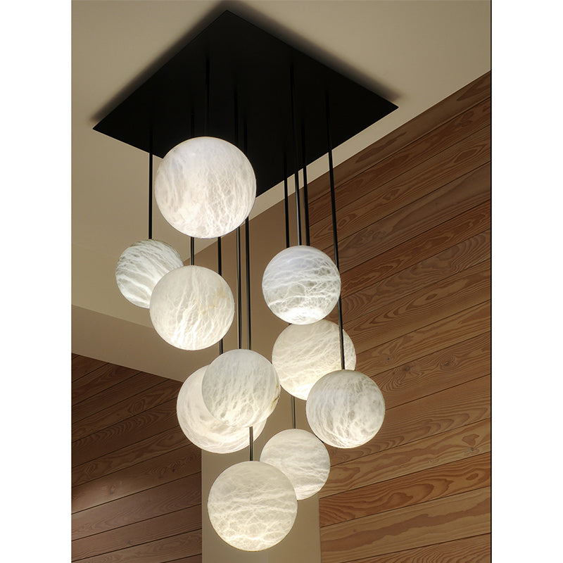 Glacera Alabaster Sphere Staircase Chandelier,Multi Pendant Light
