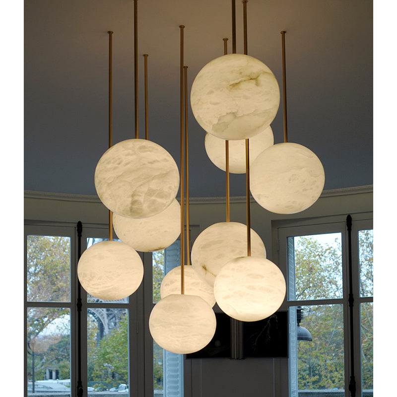 Glacera Alabaster Sphere Staircase Chandelier,Multi Pendant Light