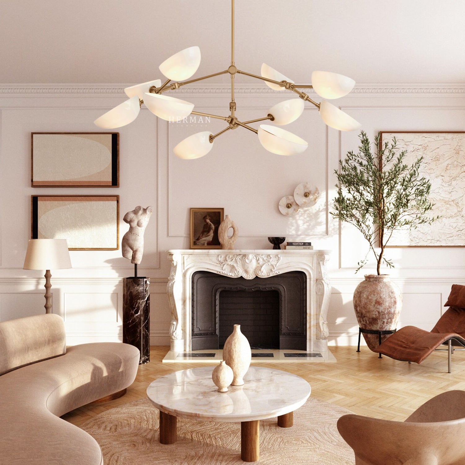 Argus glass Double Tier Chandelier 45" Width