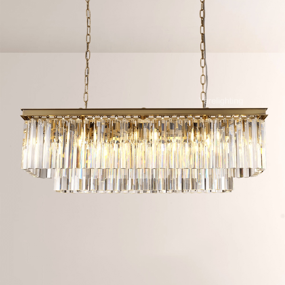 Kelly 2-Layer Crystal Rectangle Chandelier 39"-Vancei
