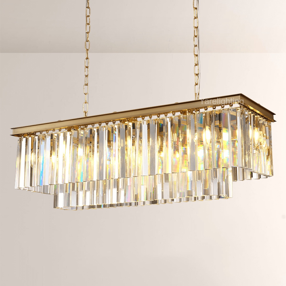Kelly 2-Layer Crystal Rectangle Chandelier 39"-Vancei
