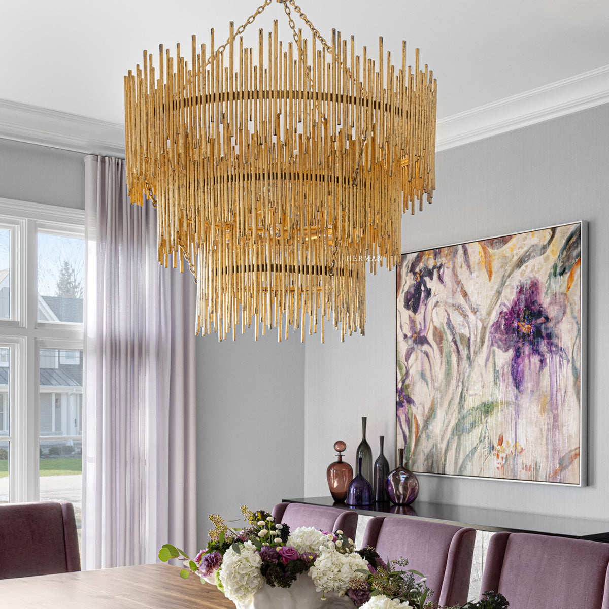 Althely Brass 12 Lights  3- Tier Chandelier