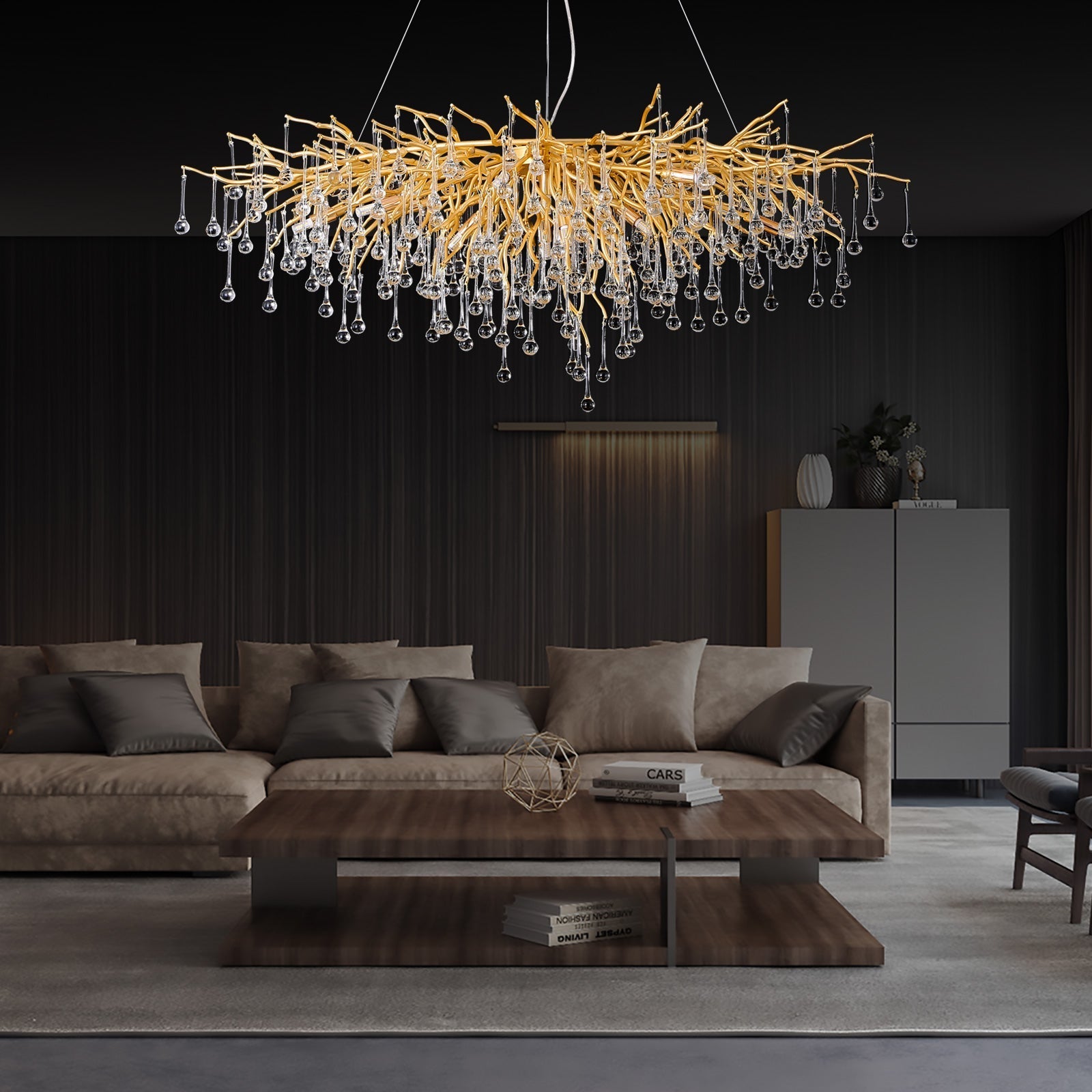 Doris Crystal Rectangular Branch Chandelier L45"-Vancei