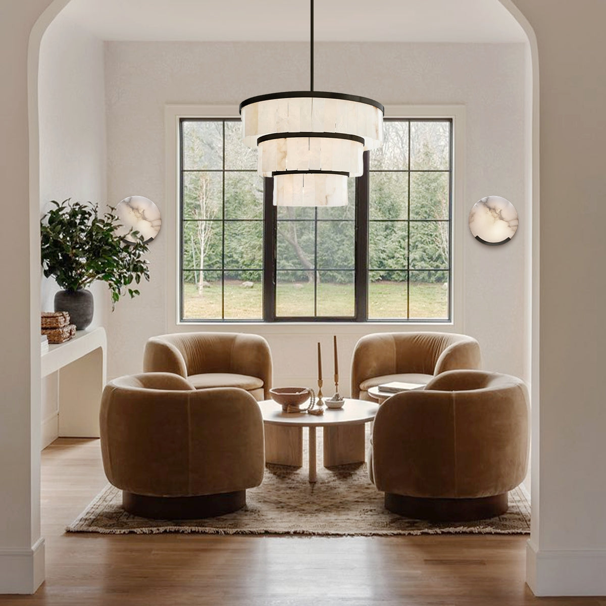 Glacera Alabaster 3 Tier Chandelier 35''D