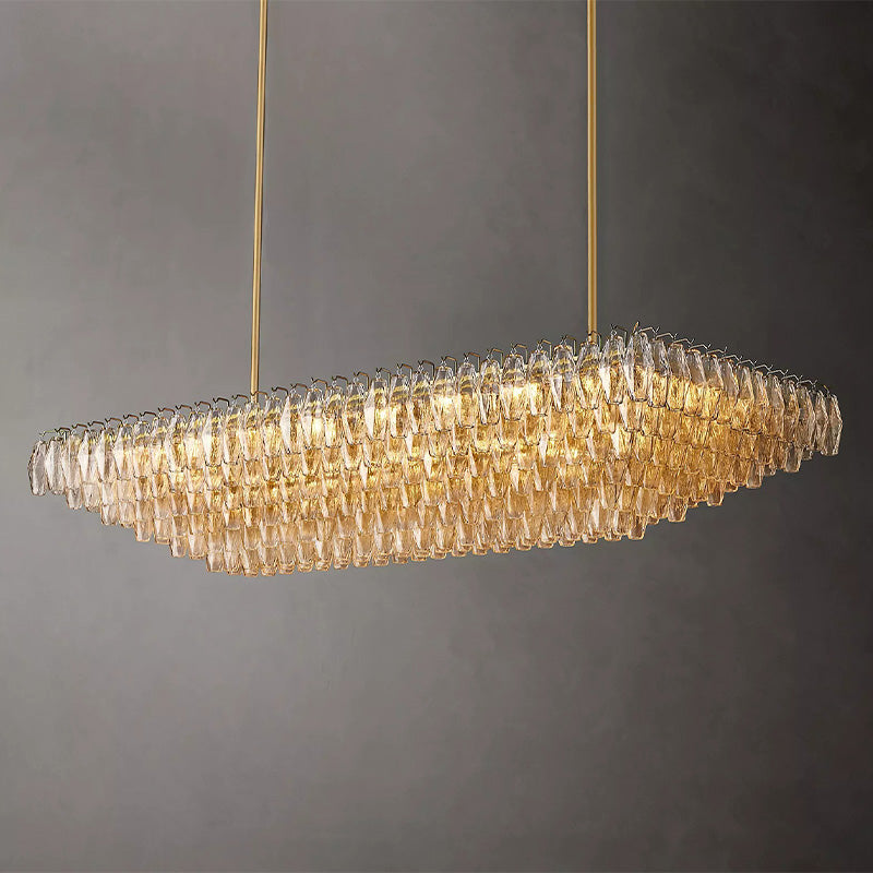 Chiara Clear Glass Tiered  Rectangular Chandelier 74"-Vancei