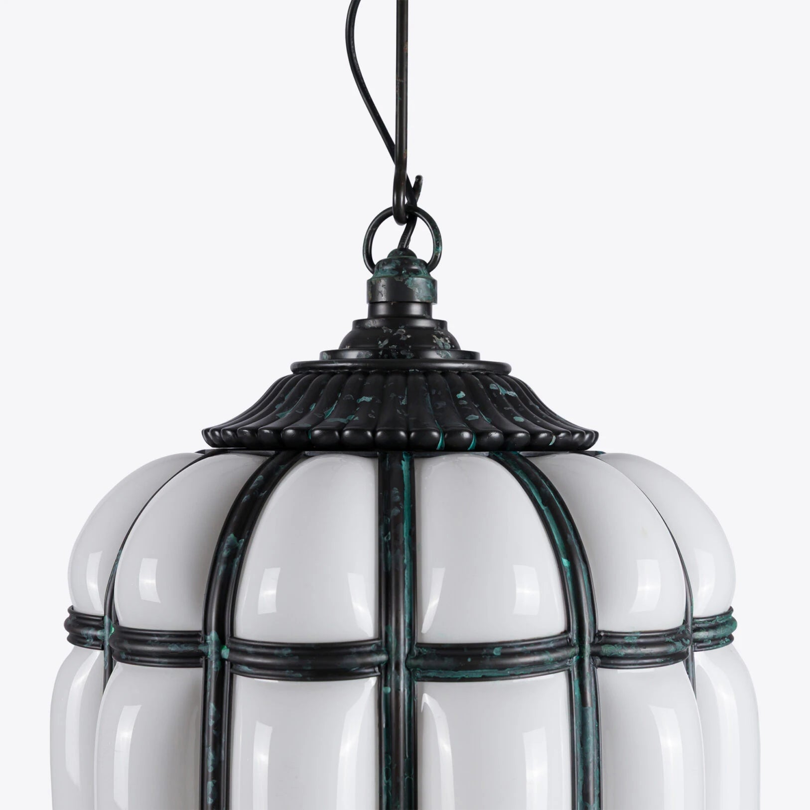 Battersea Opaline and Brass Hanging Lantern