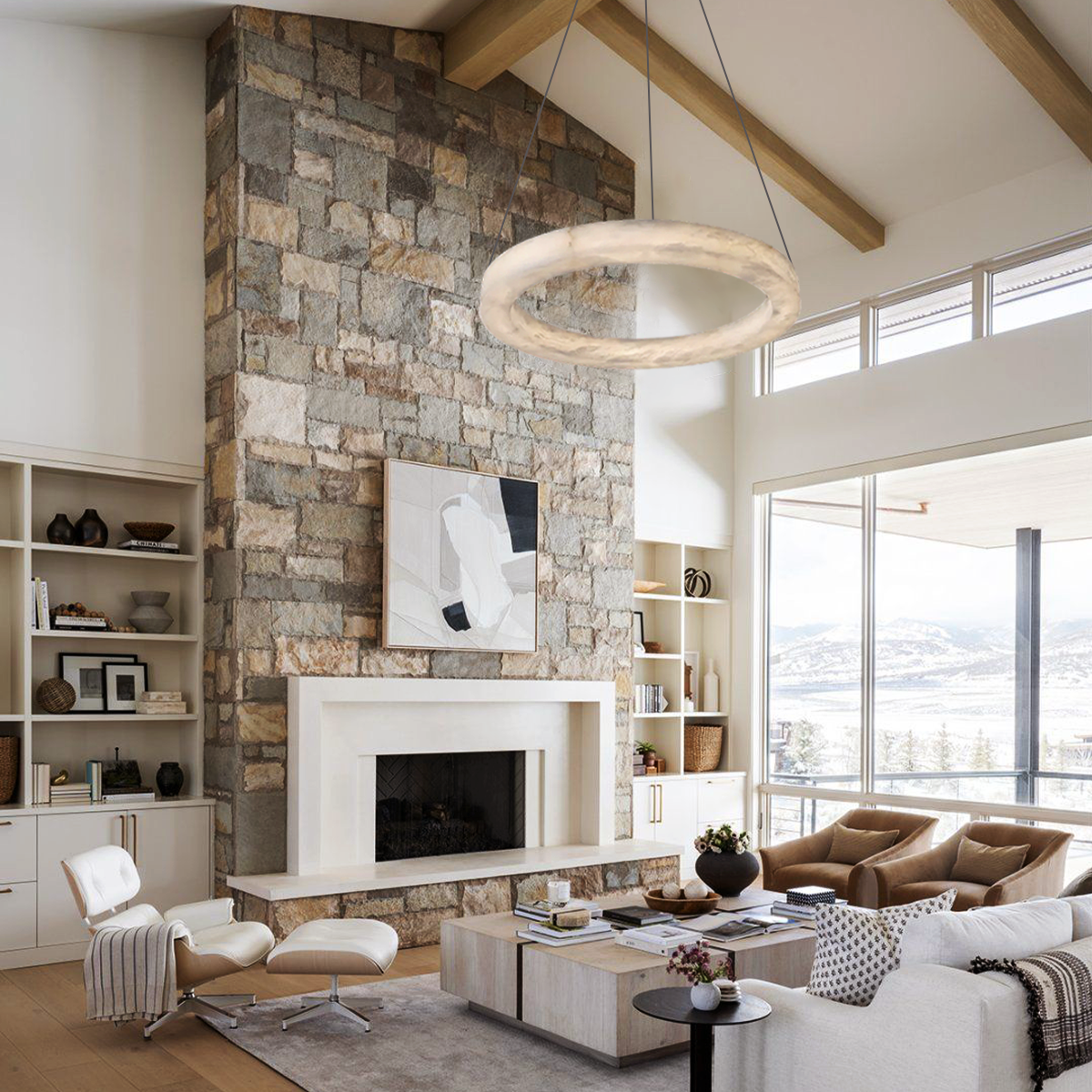 Glacera Alabaster Round Chandelier 19'' 27'' 36'' 60''D