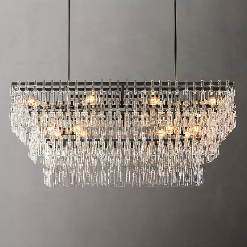 Mia 3 Tier Crystal Rectangular Chandelier 60"-Vancei