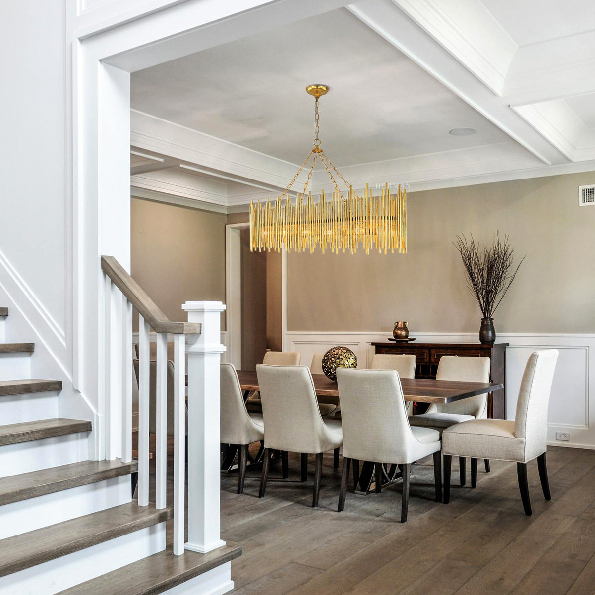 Althely Brass 10 Lights Rectangle Pendant Chandelier