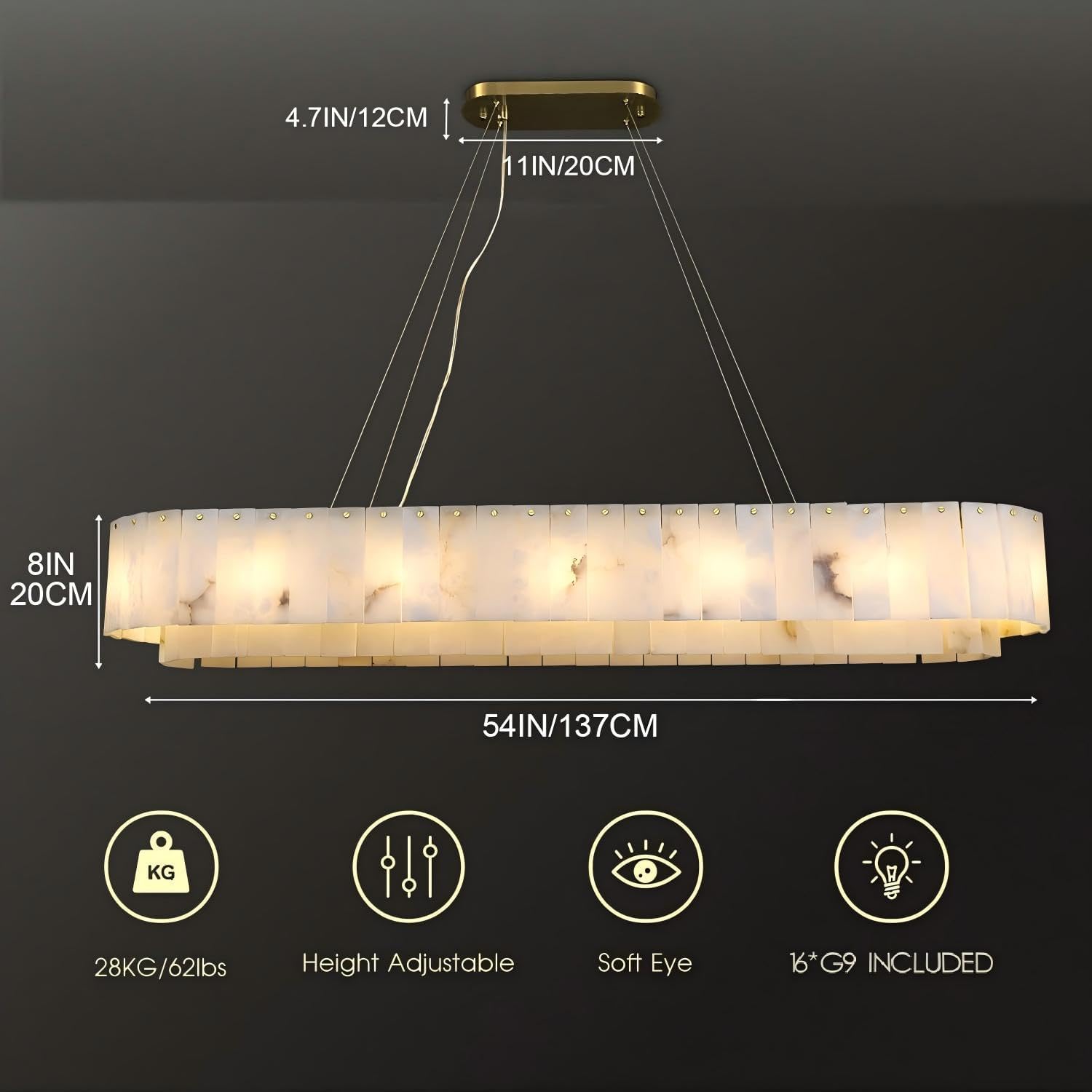 Modern Spanish Alabaster Linear Chandelier