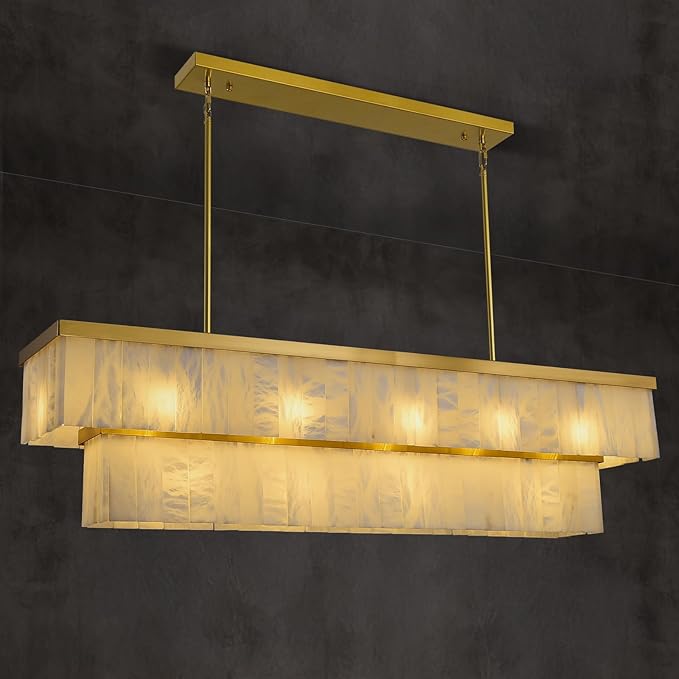 Modern Spanish Alabaster Rectangle Chandelier