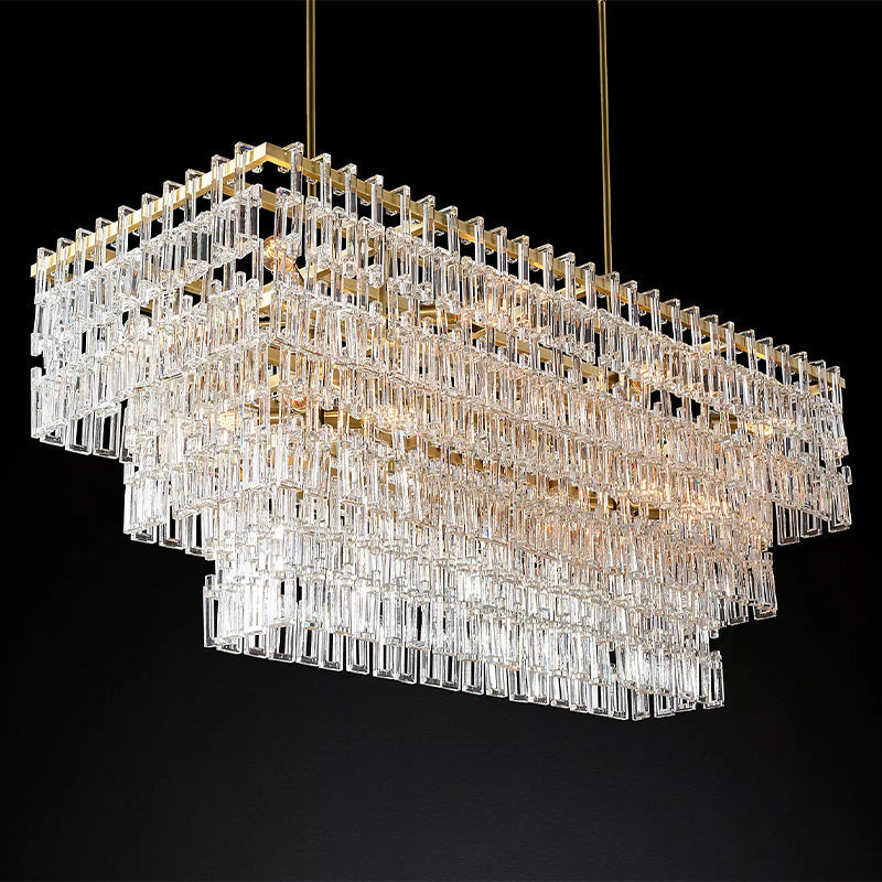 Mia 3 Tier Crystal Rectangular Chandelier 60"-Vancei