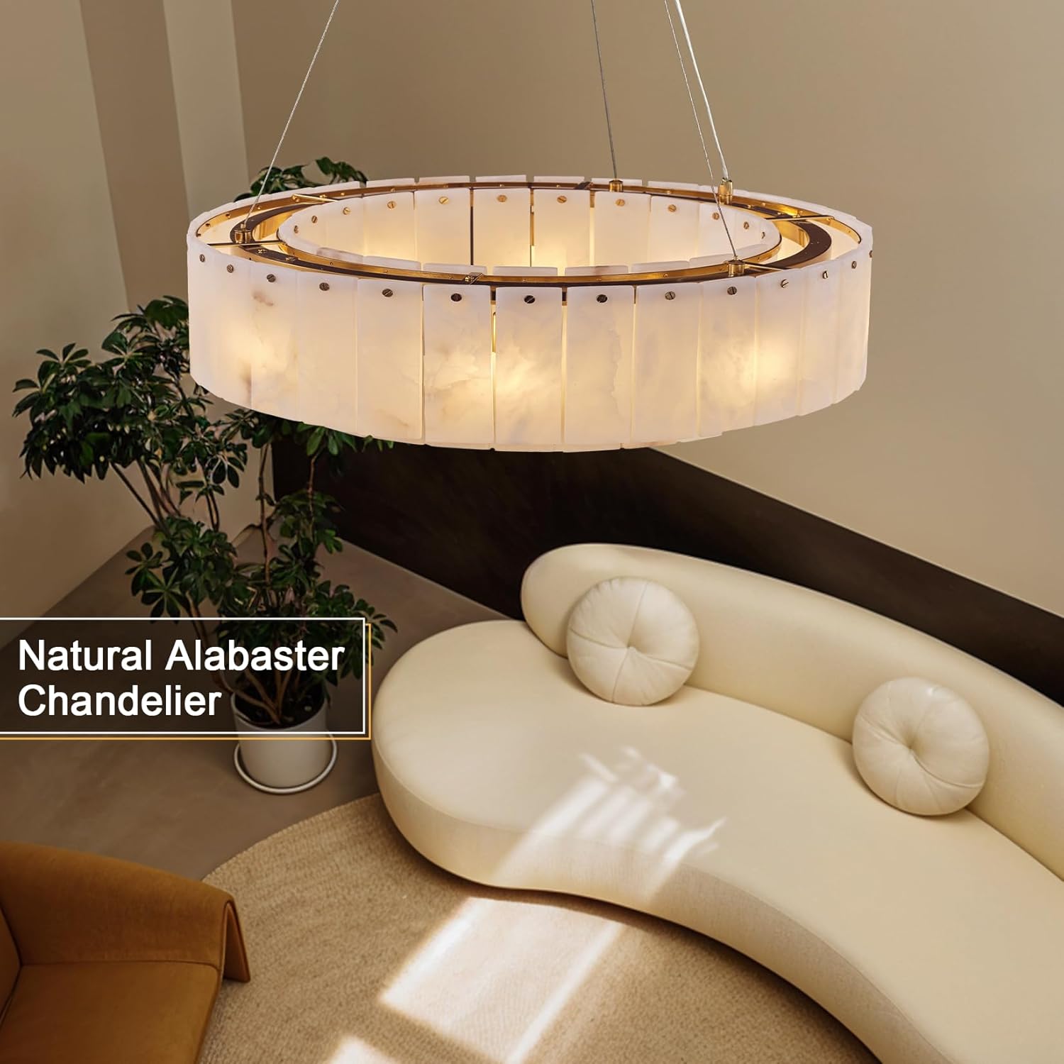 Modern Spanish Alabaster Round Chandelier