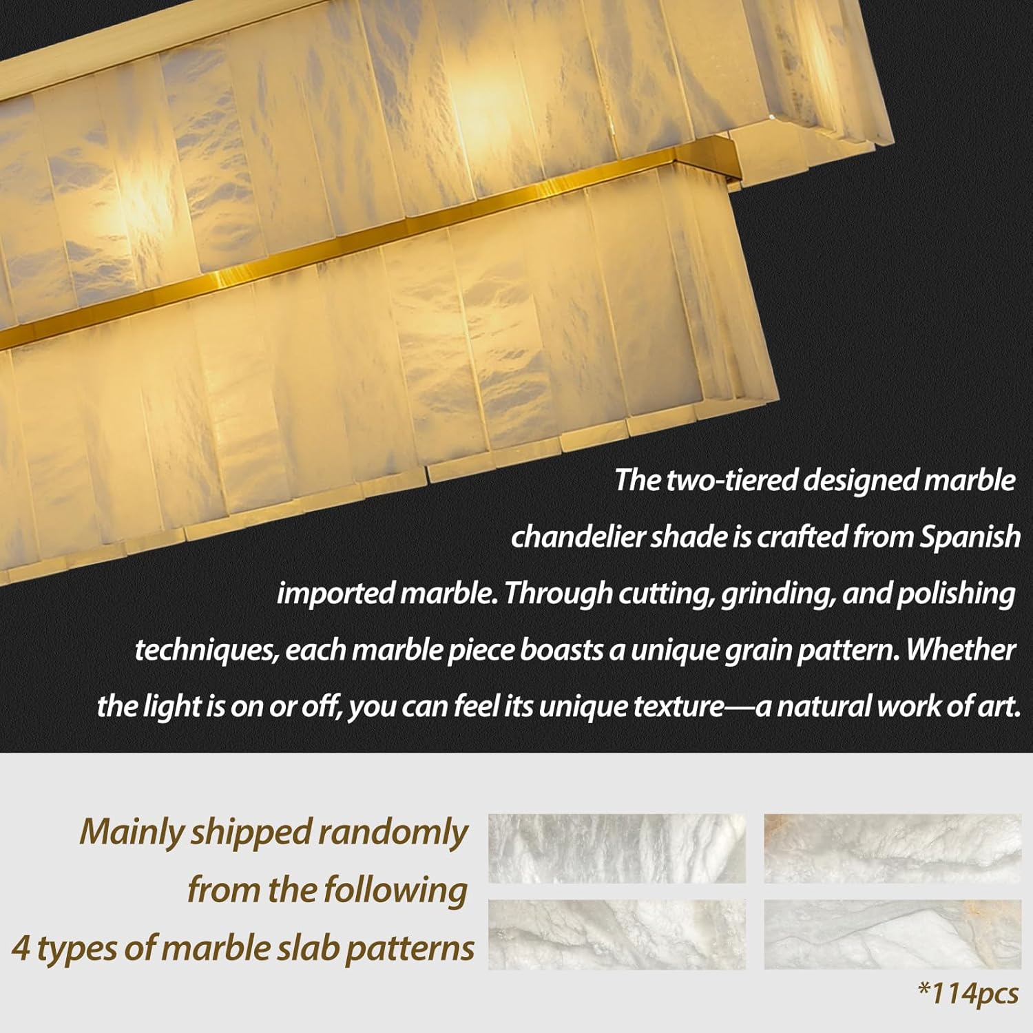 Modern Spanish Alabaster Rectangle Chandelier