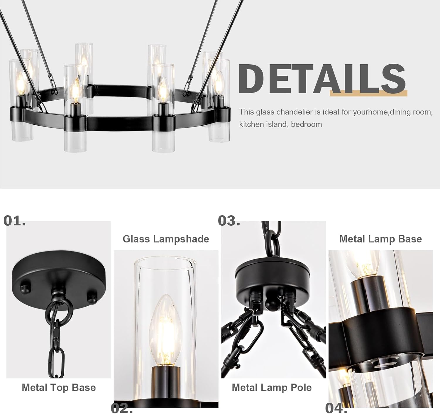 Modern Glass Round 2 Tier Chandelier 48”D