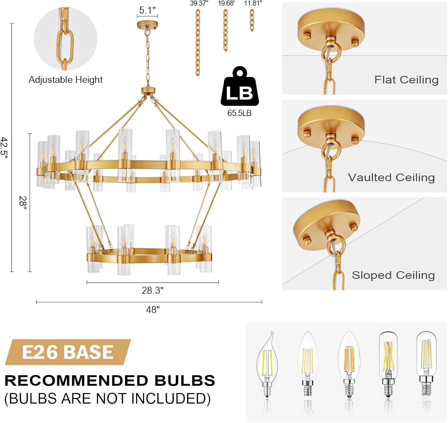 Modern Glass Round 2 Tier Chandelier 48”D