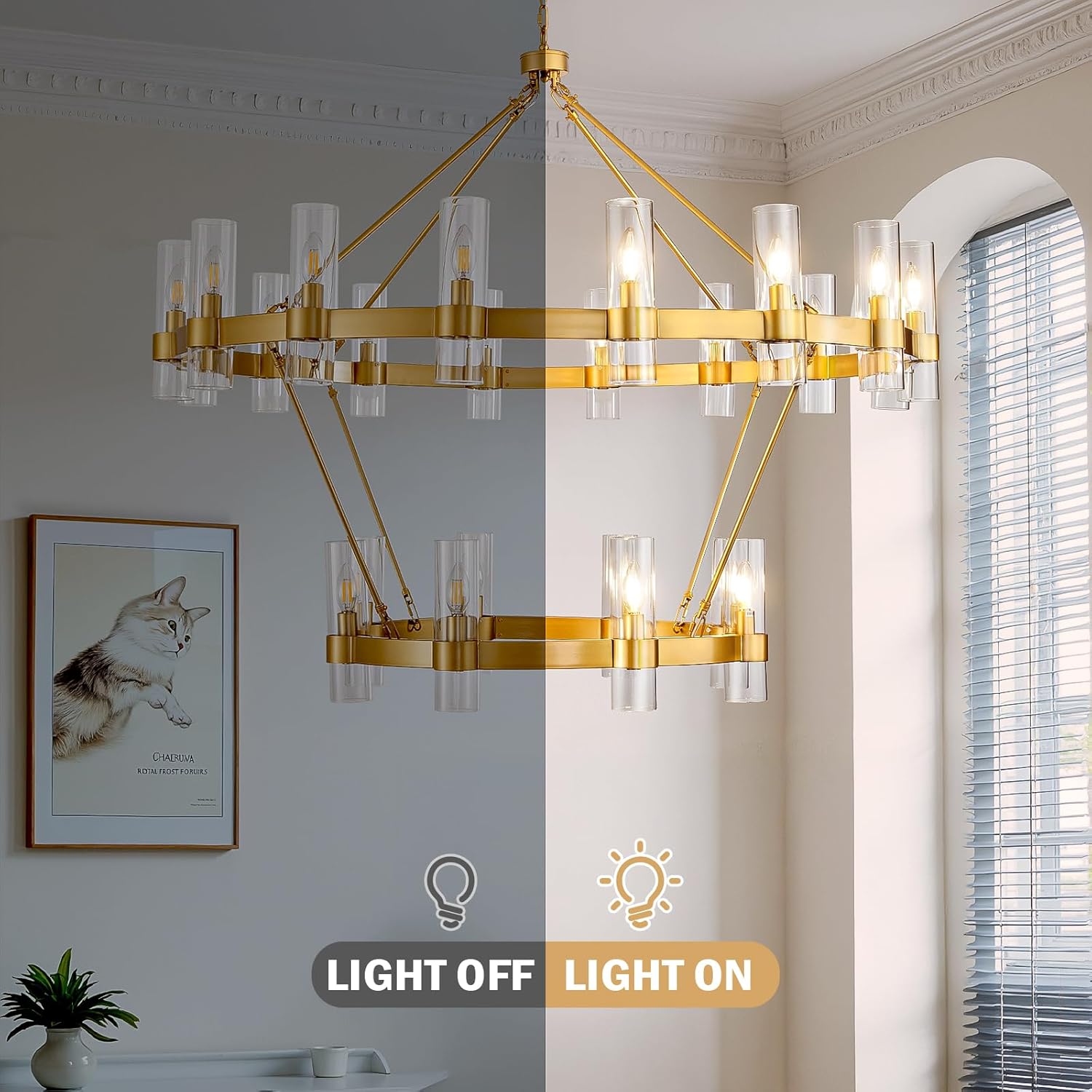 Modern Glass Round 2 Tier Chandelier 48”D