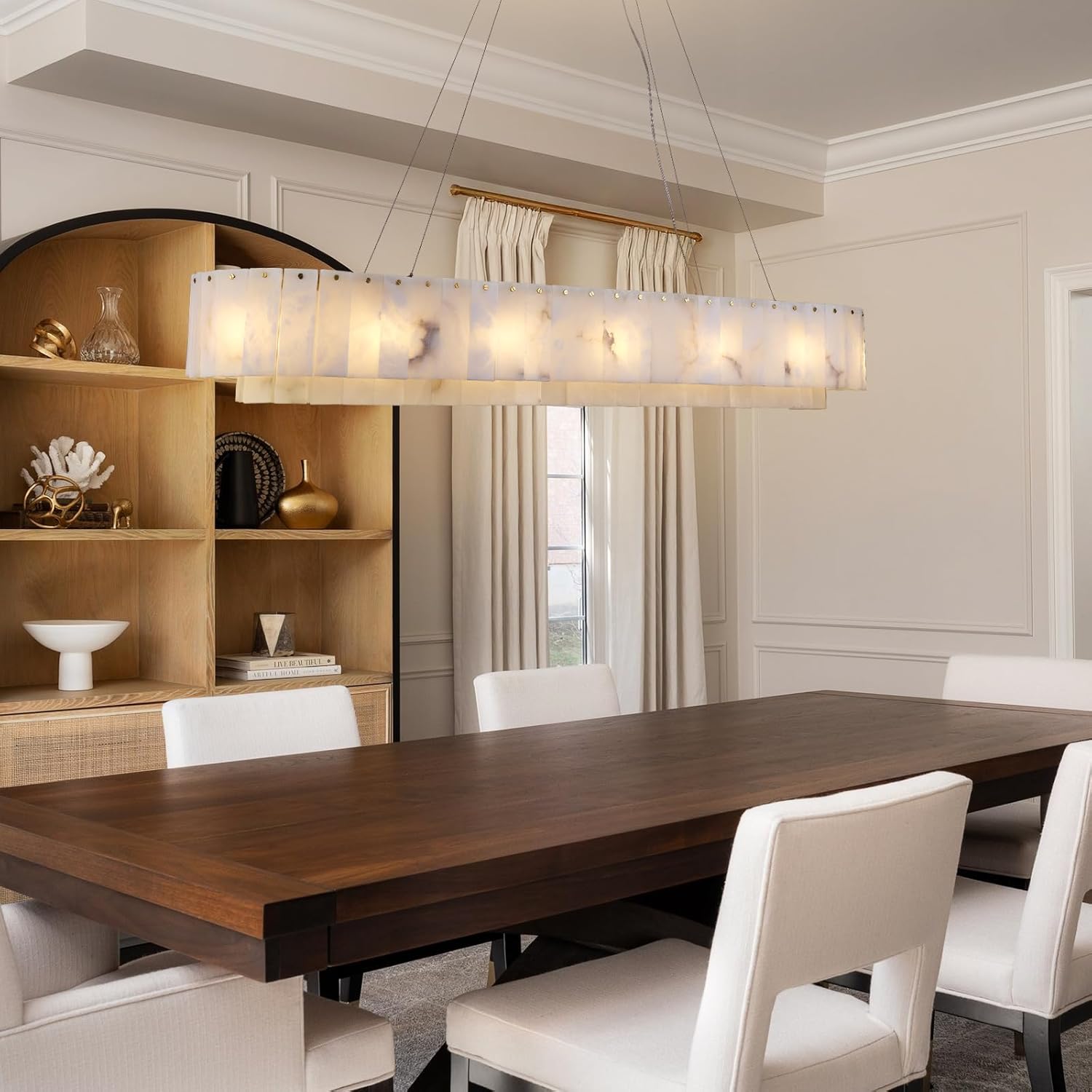 Modern Spanish Alabaster Linear Chandelier