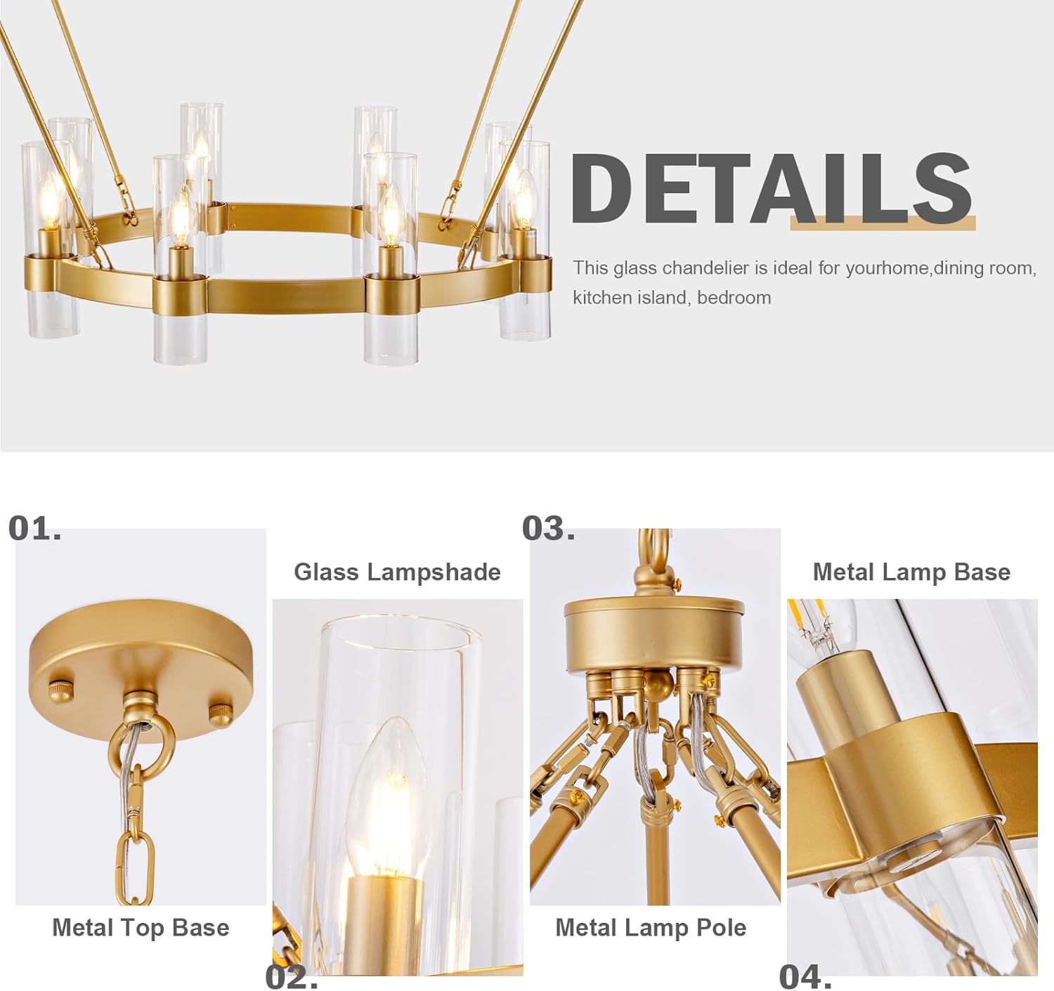 Modern Glass Round 2 Tier Chandelier 48”D